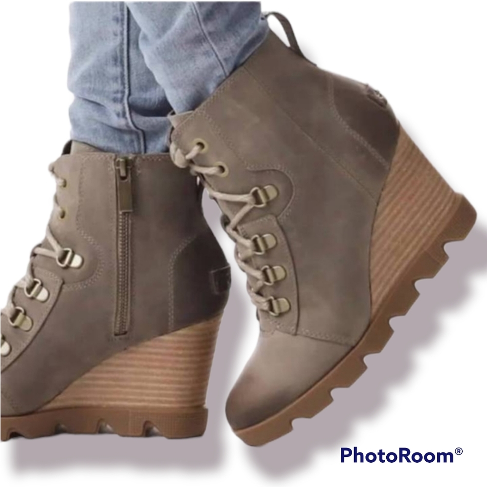 Sorel Joan Of Arc Uptown Waterproof Wedge In Khaki - Picture 8 of 11